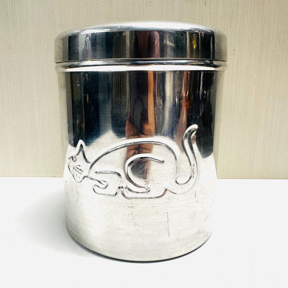 Vintage IKEA Embossed Cat Kitten Feline Kitty Aluminum Canister